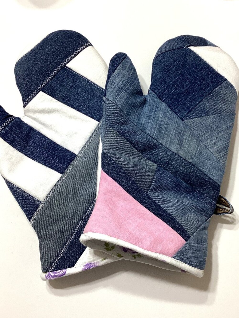 Handmade Quilted Denim Kitchen Oven Mitts Kitchen Linens Cooking